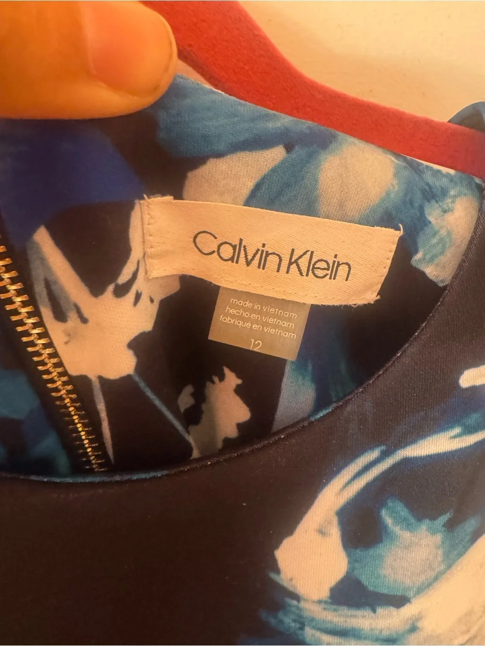Calvin Klein Black Floral Midi Dress with Blue & White Blooms - Picture 2 of 6